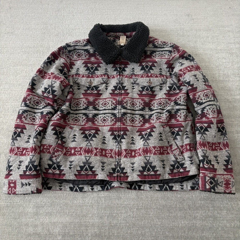 Duluth Trading Southwest Aztec Full Zip Jacket Women XL Boho Sherpa Collar